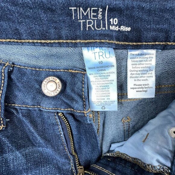 Time and Tru Mid Rise Straight Cropped Jeans Distressed Womens Blue Size 10 - Picture 7 of 12
